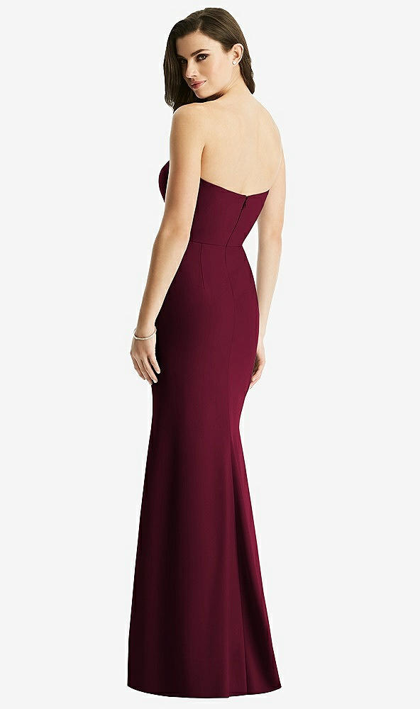 Back View - Cabernet & Light Nude Sheer Plunge Neckline Strapless Column Dress