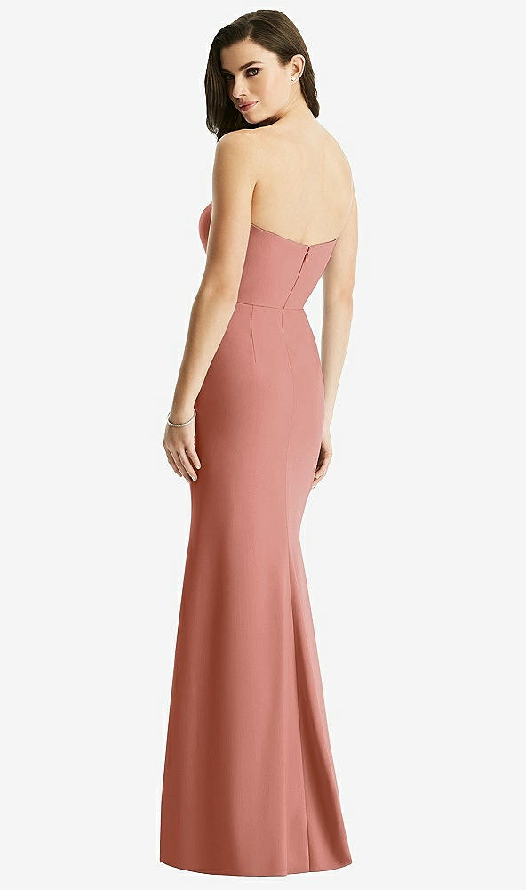 Back View - Desert Rose & Light Nude Sheer Plunge Neckline Strapless Column Dress