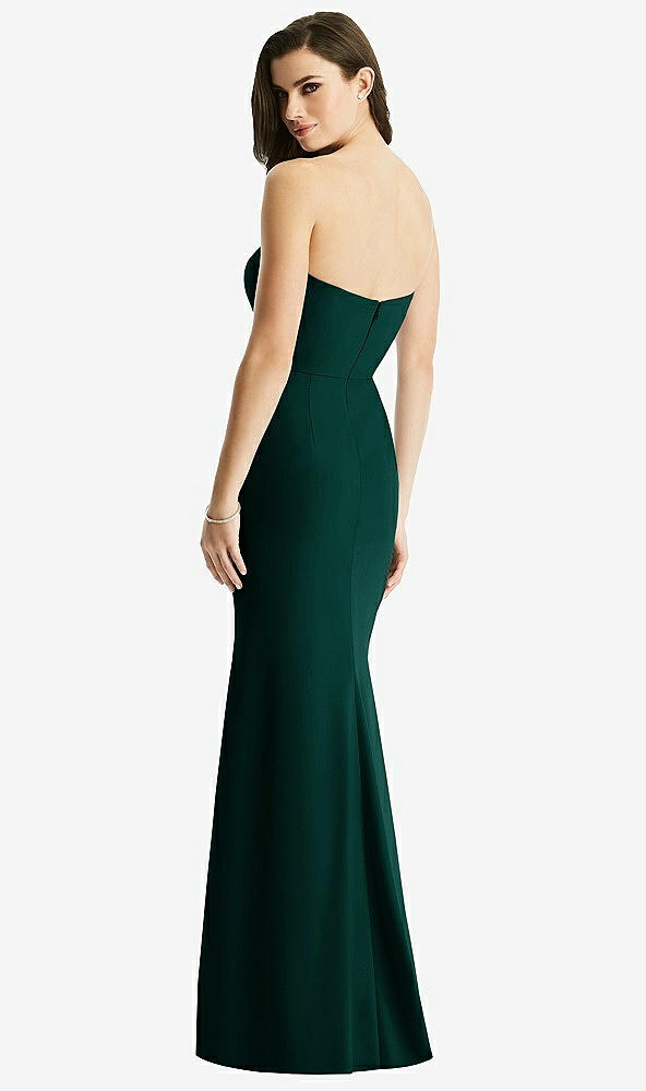 Back View - Evergreen & Light Nude Sheer Plunge Neckline Strapless Column Dress