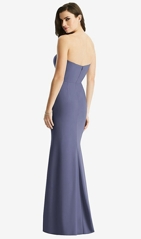 Back View - French Blue & Light Nude Sheer Plunge Neckline Strapless Column Dress