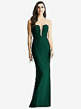 Front View Thumbnail - Hunter Green & Light Nude Sheer Plunge Neckline Strapless Column Dress