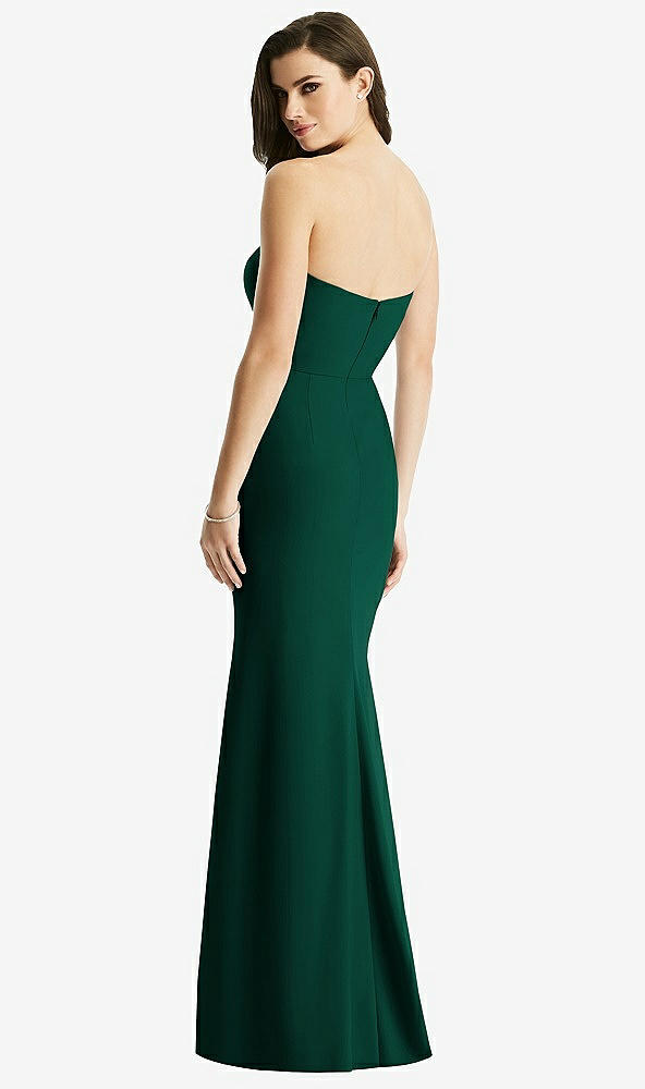 Back View - Hunter Green & Light Nude Sheer Plunge Neckline Strapless Column Dress