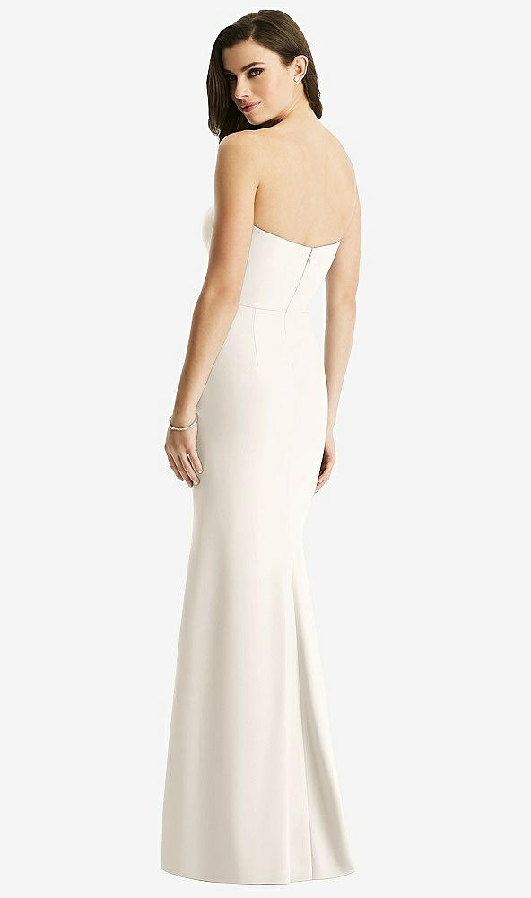 Back View - Ivory & Light Nude Sheer Plunge Neckline Strapless Column Dress