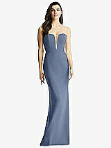 Front View Thumbnail - Larkspur Blue & Light Nude Sheer Plunge Neckline Strapless Column Dress