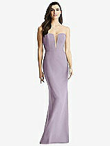 Front View Thumbnail - Lilac Haze & Light Nude Sheer Plunge Neckline Strapless Column Dress