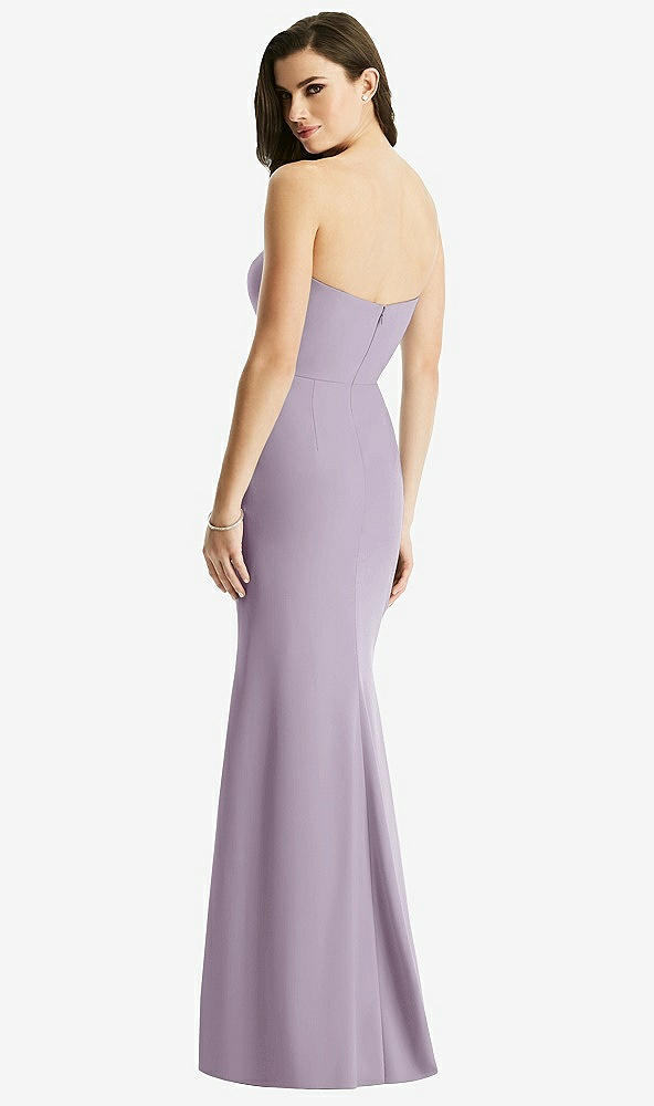 Back View - Lilac Haze & Light Nude Sheer Plunge Neckline Strapless Column Dress