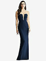 Front View Thumbnail - Midnight Navy & Light Nude Sheer Plunge Neckline Strapless Column Dress