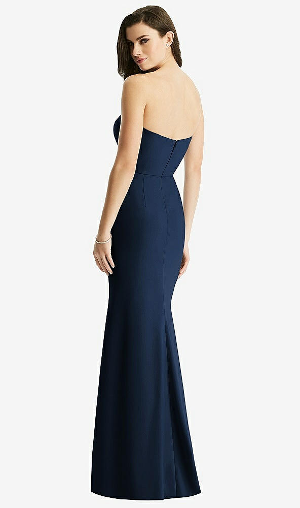 Back View - Midnight Navy & Light Nude Sheer Plunge Neckline Strapless Column Dress