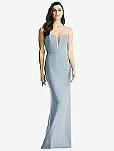 Front View Thumbnail - Mist & Light Nude Sheer Plunge Neckline Strapless Column Dress