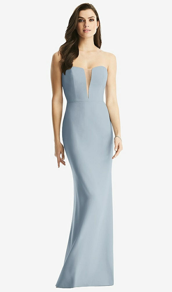 Front View - Mist & Light Nude Sheer Plunge Neckline Strapless Column Dress