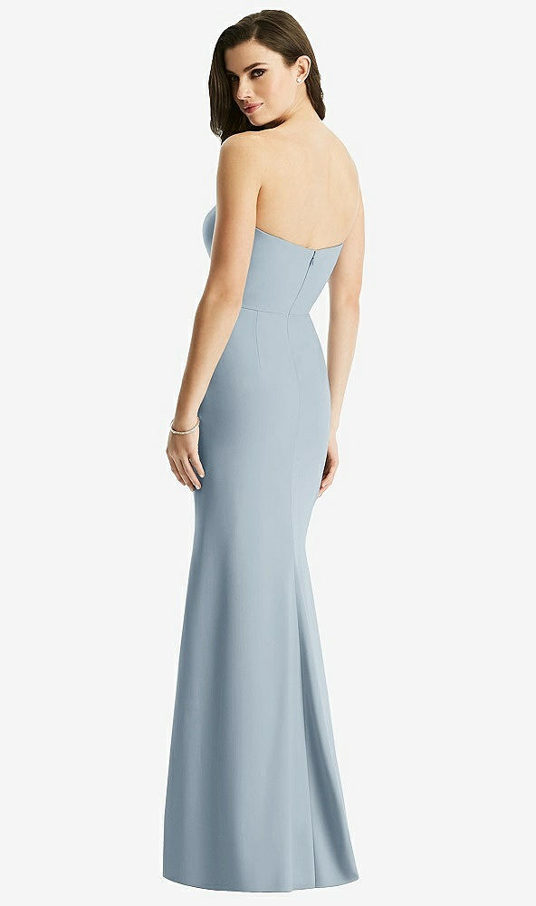 Back View - Mist & Light Nude Sheer Plunge Neckline Strapless Column Dress