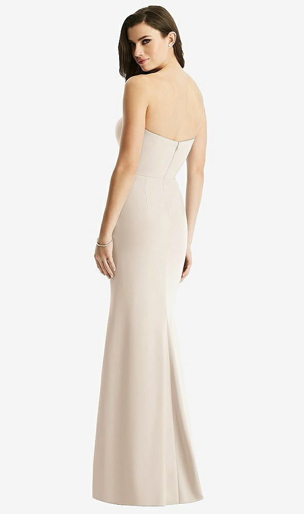 Back View - Oat & Light Nude Sheer Plunge Neckline Strapless Column Dress