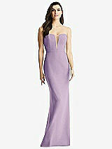 Front View Thumbnail - Pale Purple & Light Nude Sheer Plunge Neckline Strapless Column Dress