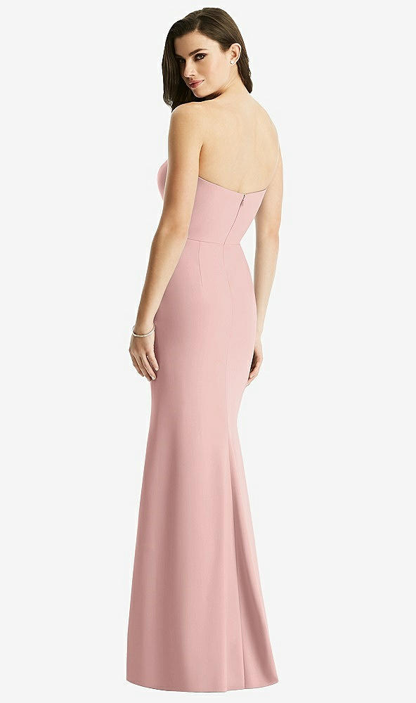 Back View - Rose & Light Nude Sheer Plunge Neckline Strapless Column Dress