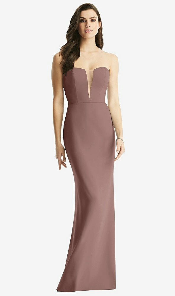 Front View - Sienna & Light Nude Sheer Plunge Neckline Strapless Column Dress