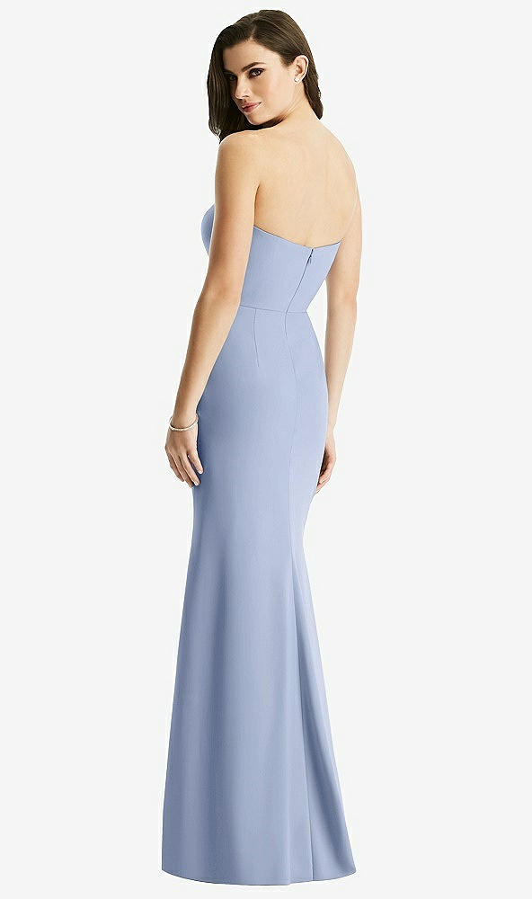 Back View - Sky Blue & Light Nude Sheer Plunge Neckline Strapless Column Dress