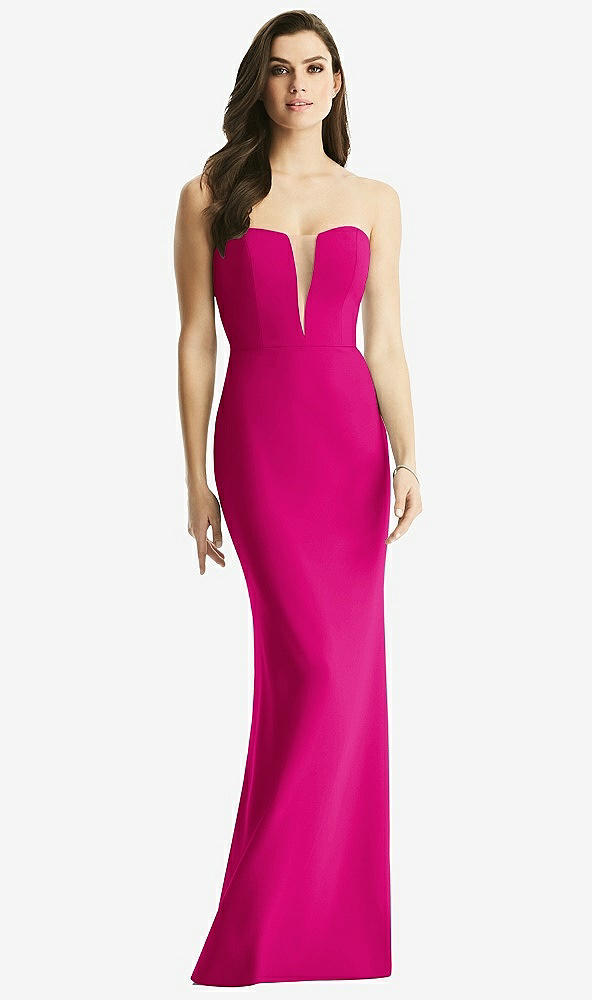 Front View - Think Pink & Light Nude Sheer Plunge Neckline Strapless Column Dress