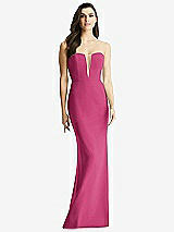 Front View Thumbnail - Tea Rose & Light Nude Sheer Plunge Neckline Strapless Column Dress