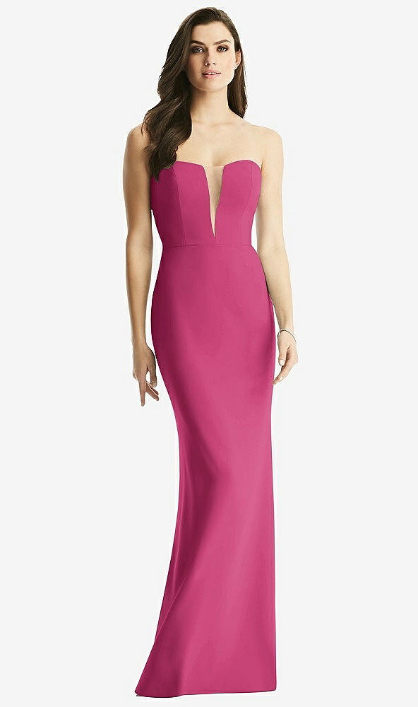 Front View - Tea Rose & Light Nude Sheer Plunge Neckline Strapless Column Dress