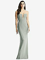 Front View Thumbnail - Willow Green & Light Nude Sheer Plunge Neckline Strapless Column Dress