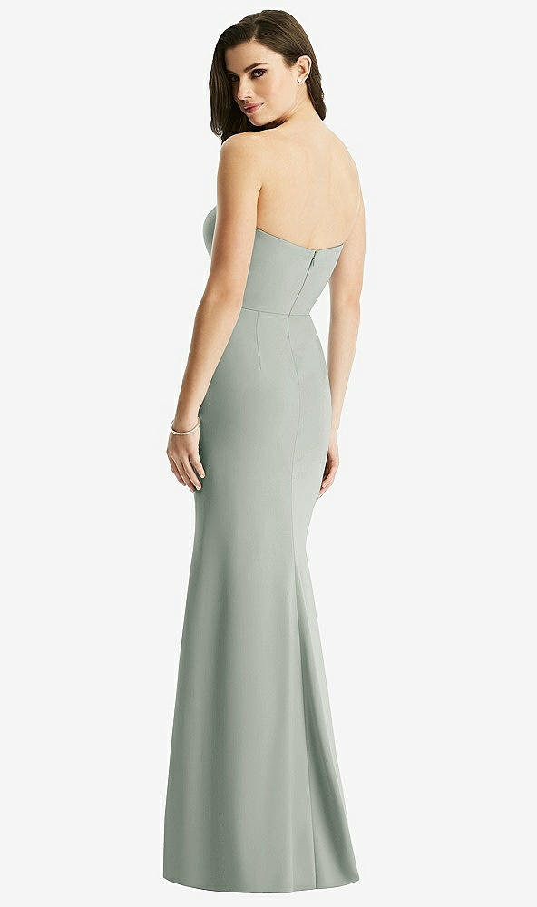 Back View - Willow Green & Light Nude Sheer Plunge Neckline Strapless Column Dress