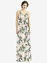 Front View Thumbnail - Palm Beach Print Draped Wrap Chiffon Maxi Dress with Sash