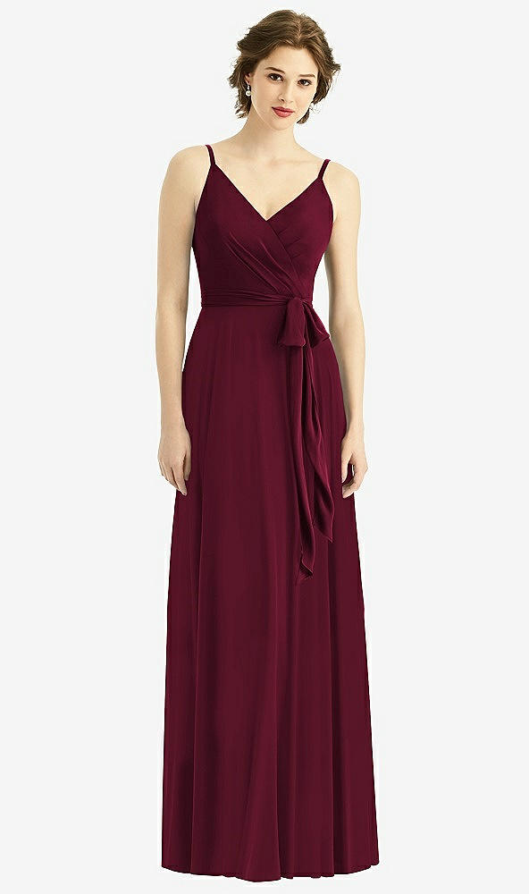 Front View - Cabernet Draped Wrap Chiffon Maxi Dress with Sash