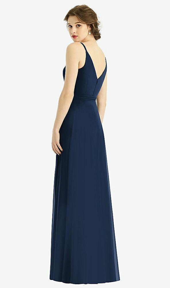 Back View - Midnight Navy Draped Wrap Chiffon Maxi Dress with Sash