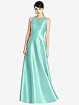 Front View Thumbnail - Coastal Sleeveless Open-Back Satin A-Line Dress