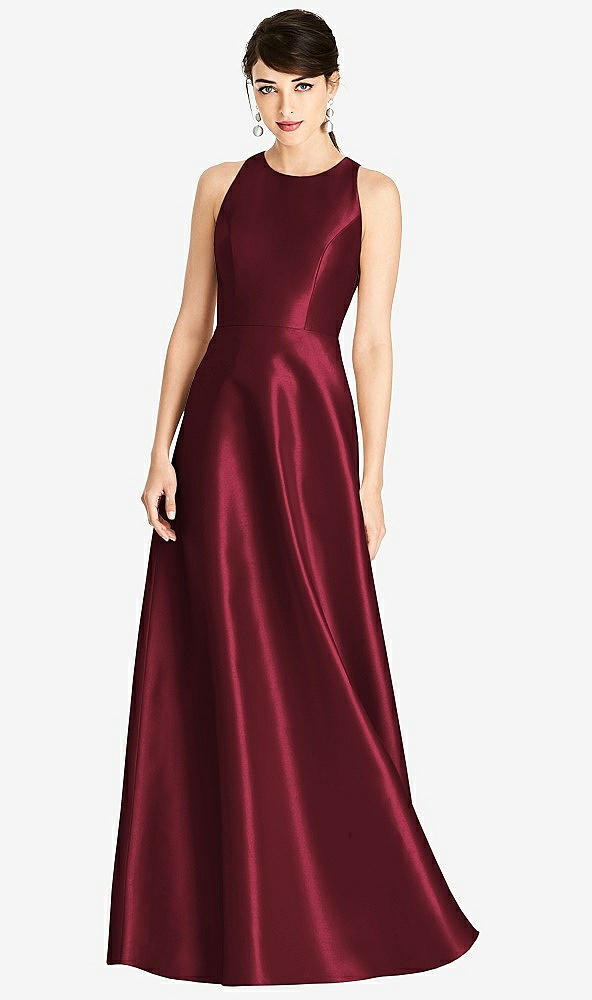 Front View - Cabernet Sleeveless Open-Back Satin A-Line Dress