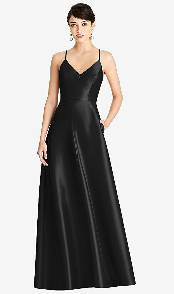 v-neck full skirt satin maxi dress