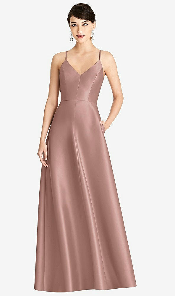 Front View - Neu Nude V-Neck Full Skirt Satin Maxi Dress