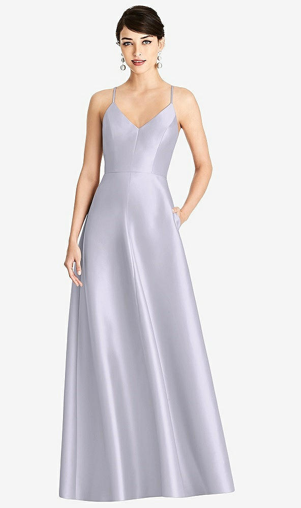 Front View - Silver Dove V-Neck Full Skirt Satin Maxi Dress