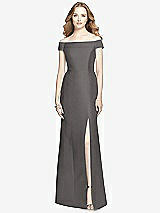 Front View Thumbnail - Caviar Gray Off-the-Shoulder Criss Cross Back Satin Dress