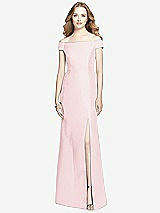 Front View Thumbnail - Ballet Pink Off-the-Shoulder Criss Cross Back Satin Dress