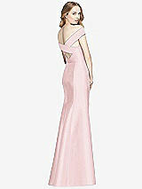 Rear View Thumbnail - Ballet Pink Off-the-Shoulder Criss Cross Back Satin Dress