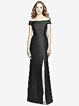 Front View Thumbnail - Black Off-the-Shoulder Criss Cross Back Satin Dress