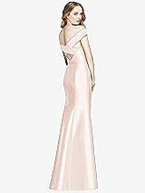 Rear View Thumbnail - Blush Off-the-Shoulder Criss Cross Back Satin Dress