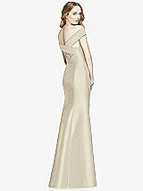 Rear View Thumbnail - Champagne Off-the-Shoulder Criss Cross Back Satin Dress