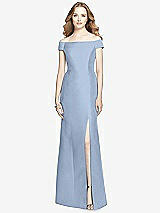 Front View Thumbnail - Cloudy Off-the-Shoulder Criss Cross Back Satin Dress