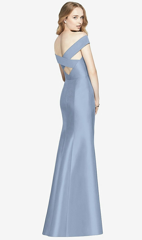 Back View - Cloudy Off-the-Shoulder Criss Cross Back Satin Dress