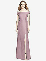 Front View Thumbnail - Dusty Rose Off-the-Shoulder Criss Cross Back Satin Dress