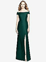 Front View Thumbnail - Evergreen Off-the-Shoulder Criss Cross Back Satin Dress