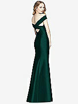 Rear View Thumbnail - Evergreen Off-the-Shoulder Criss Cross Back Satin Dress