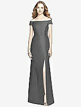 Front View Thumbnail - Gunmetal Off-the-Shoulder Criss Cross Back Satin Dress