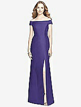 Front View Thumbnail - Grape Off-the-Shoulder Criss Cross Back Satin Dress