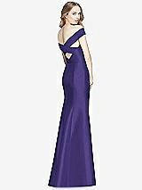 Rear View Thumbnail - Grape Off-the-Shoulder Criss Cross Back Satin Dress