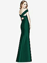 Rear View Thumbnail - Hunter Green Off-the-Shoulder Criss Cross Back Satin Dress