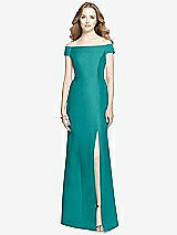 Front View Thumbnail - Jade Off-the-Shoulder Criss Cross Back Satin Dress