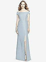 Front View Thumbnail - Mist Off-the-Shoulder Criss Cross Back Satin Dress